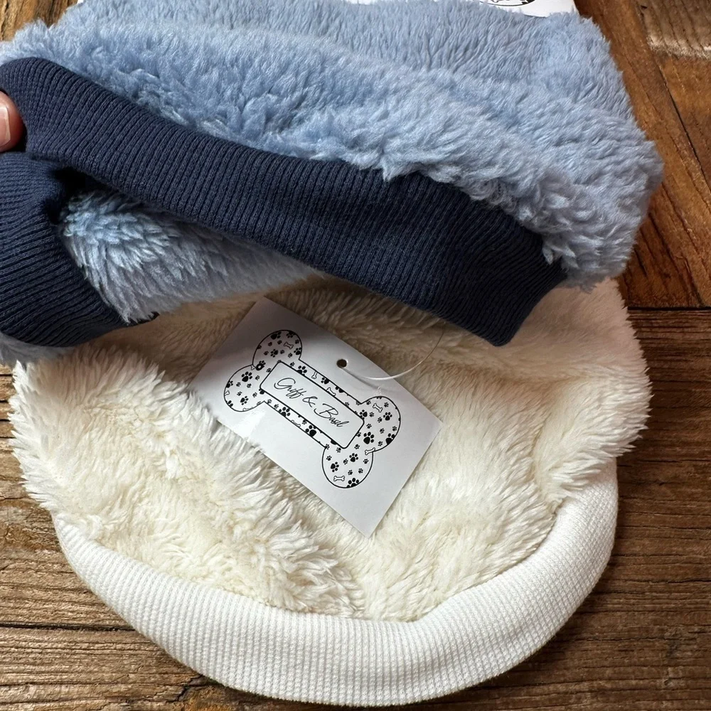 Gray Fuzzy Dog Sweater set of two blue a cream